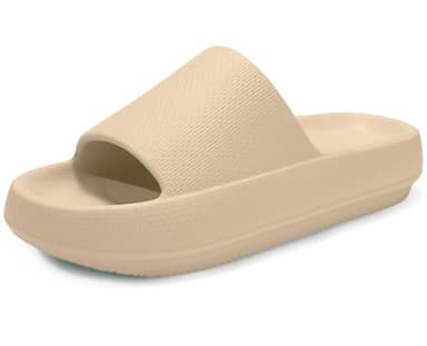 Misolin Ciabatte Donna Estive Nuvola Pantofole Uomo Doccia Sandali Comode Piscina Spiaggia Antisudore Slide Antiscivolo Scarpe da casa Interni ed Esterni,Cachi 37/38 EU