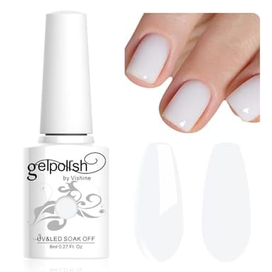 Vishine Smalto gel bianco latte – colore naturale nude traslucido per manicure francese – Soak Off UV Clear Coat per nail art, 8 ml