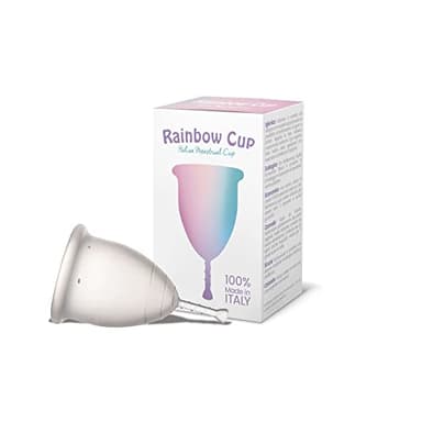 Rainbow Cup, Coppetta Mestruale Made in Italy in Silicone Medicale Senza Lattice e Additivi, Comoda, Ecologica, Sicura, in più Varianti, Coppetta Mestruale Morbida, Trasparente, Taglia 2