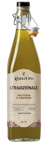 Costa d'Oro – Il Tradizionale Non Filtrato 1L. Olio extravergine di oliva fruttato e corposo, estratto a freddo, ricco di vitamine e antiossidanti naturali. Bottiglia da 1 litro.
