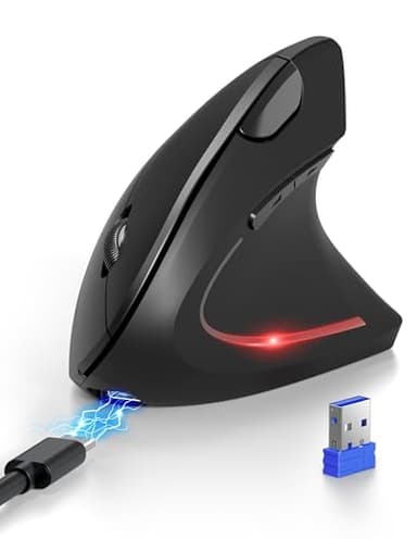 TECKNET Mouse Verticale, Mouse Bluetooth Ergonomico Ricaricabile, Wireless Ottico Right Handed 6 Pulsanti, Multi-dispositivo (BT5.0/3.0+USB-A), 4800 DPI 6 Livelli Regolabili, Ampia compatibilità-Nero