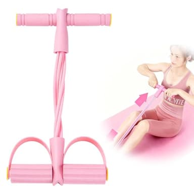 XPEX 1 PCS Attrezzo per addominali tutto in uno, elastici per allenamento, attrezzatura per sit-up, corda elastica a 6 tubi, attrezzo multifunzione per esercizi per le gambe (rosa)