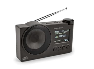 Radio Dab+, radio FM, 60 stazioni preimpostate possibili, ricaricabile o AC, sveglia, altoparlante Bluetooth Thomson RT400DABBTBK (nero), cavo di ricarica USB C