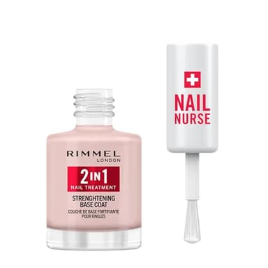 Rimmel London, Nail Care Base & Rinforzante 2 in 1, Protegge e stimola la crescita, Formula Vegana ad Asciugatura Rapida, con Estratto di Sedano, Biotina e Ametista, 12ml