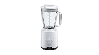 Braun PowerBlender 1 - Frullatore con caraffa triangolare singola in vetro, 2 velocità, funzione di frantumazione del ghiaccio, JB1050WH, 600 W, bianco