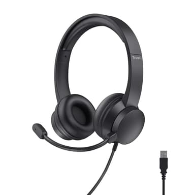 Trust USB Cuffie con Microfono Leggere On-Ear, Auricolari con Filo 1,80 m, Archetto Regolabile, Headphones Cablato per PC Portatile Computer Laptop Mac Ufficio Skype Teams Zoom - Nero