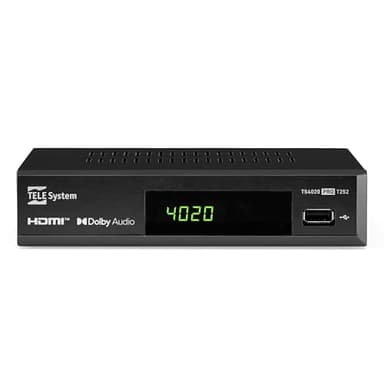 Tele System Decoder Digitale Terrestre e Satellitare 2025 TS4020 PRO, DVB-T/T2 e DVB-S/S2 HEVC HD HDR10 HLG, Decoder TV con Telecomando Unico per ricevitore e TV. USB Media Player.