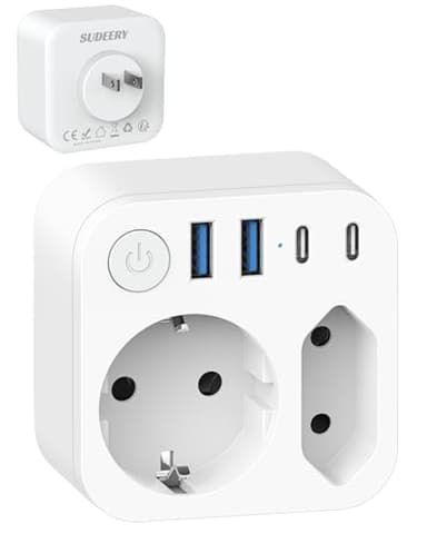 Adattatore da Germania al Giappone con 4 USB (2 Tipo-C), adattatore da viaggio a 2 prese, spina di viaggio Schuko a Tipo A per Germania, Giappone, Canada, Bianco