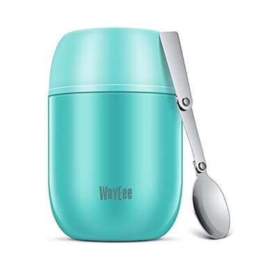 WayEee Contenitore Termico per Alimenti, Thermos per Alimenti sottovuoto di Acciaio Inossidabile 450ml con Un Cucchiaio Pieghevole per Zuppa, Porridge, Riso, Frutta