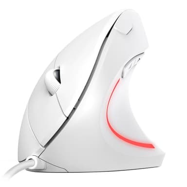 TechRise Mouse Verticale, Mouse Ergonomico con Filo da 1000-6400 DPI, Protegge il Braccio, 6 Pulsanti, Illuminazione LED, Mouse Silenzioso con Cavo USB da 1.5m, per PC, Computer, Portatile, Mac-Bianco