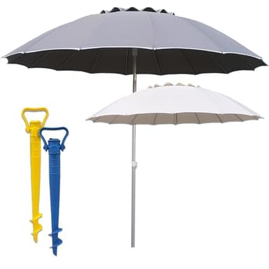 Maury's Kit Ombrellone da Spiaggia Super Resistente con 16 Stecche h 240 cm Inclinabile + Punta Fora Sabbia Tutto in Colorazione Assortita Vai al Mare Senza Pensieri !