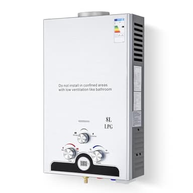 VONLUCE 8L Scaldabagno a Gas GPL 13,6 kW a Parete con Modalità Commutabili, Caldaia a Gas GPL Automatica Istantanea con Display a LED e Nucleo in Rame