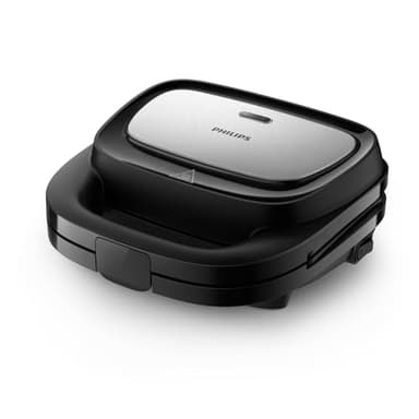 Philips Serie 5000 Macchina per Panini - Set di 3 Piastre per Panini, Sandwich e Cialde. Piastre Antiaderenti. Taglia e Sigilla. Potenza di 750W. Nero (HD2350/80)