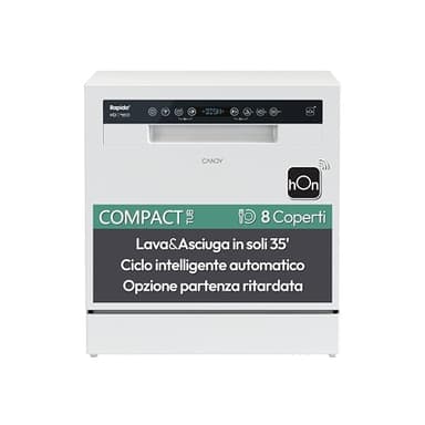 Candy Rapido' CP 8F9FFW Lavastoviglie Compatta, 8 Coperti, 8 Programmi, Lavaggio e asciugatura in 35', Partenza ritardata, AxLxP 59,5x50,1x55 cm, Bianco [Classe di efficienza energetica F]