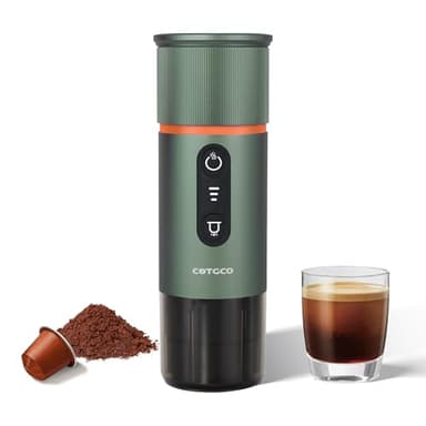 COTGCO Macchina per caffè espresso portatile : Macchina da caffè portatile a batteria per viaggi in campeggio - Riscaldamento rapido in 2,5 minuti - 8 tazze di caffè espresso per una carica - Verde