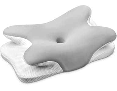 Ehomfory Cuscino Cervicale per Dormire, 2 in 1 Cuscino Ergonomico in Memory Foam, Cuscino per Supporto Cervicale con Federa Sfoderabile e Lavabile, 67x37x9/12 cm (Argento)