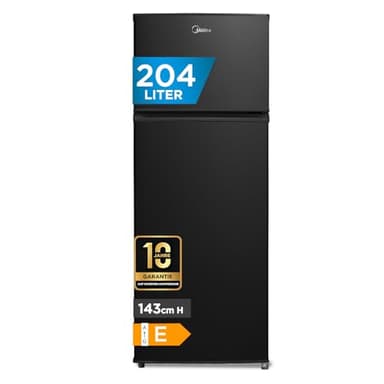 Midea MERT210FGE30 Frigo-congelatori doppia porta 204 L, Congelatore da Montare in Alto, 176kWh/annum, controllo della temperatura regolabile, Luce LED, Nero