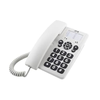 SPC Original - Telefono fisso da tavolo o da parete, con tasti grandi e di facile utilizzo, 3 memorie dirette, volume suoneria extra forte, funzione di ricomposizione - Bianco