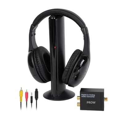TV Cuffie Over-Ear Senza Fili con Base Trasmettitore e Funzione di Monitoraggio Radio FM per Anziani, Supporto RCA, AUX, Porta Ottica e Coassiale