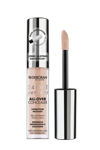 Deborah Milano - Correttore Fluido 24 Ore Perfect All-Over con Acido Ialuronico, 01 Fair, Lunga Tenuta Waterproof, Effetto Alta Coprenza e Idratante, Minimizza Occhiaie e Discromie del Viso, 5.5 gr