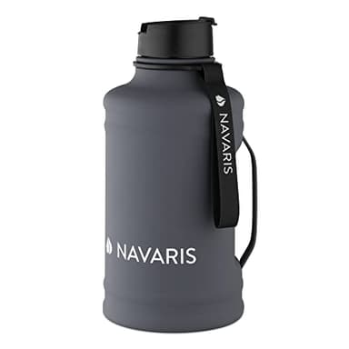 Navaris Borraccia Palestra Acqua Acciaio Inox 2,2 Litri - Bottiglia Acqua XXL Fitness Sport Ginnastica - Tanica Grande con Tappo Antigoccia - Grigio