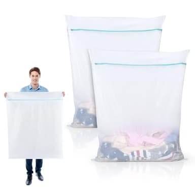 OTraki 2 Pezzi Sacchetto Lavatrice Grande, 90x110cm Sacchi Da Biancheria Sacchi Lavatrice Biancheria con Cerniera Rete Laundry Bag per Asciugamani, Coperte, Vestiti etc