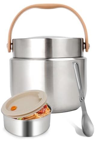 Ezvsevuo Thermos per Alimenti Caldi 1200ml, Contenitore Termico per Alimenti Caldi con Cucchiaio Pieghevole, Thermos per Cibo in Acciaio Inossidabile, Tazza Termica per Zuppe, Noodles (Argento)