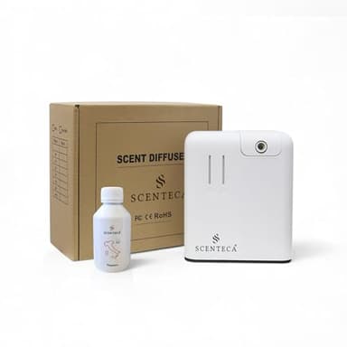 Diffusore Elettrico di Oli Essenziali a Nebulizzazione Senza Acqua, Per Uso Domestico e Commerciale, Copre 70 mq, Programmabile Via App, Fragranza Summer Scent Inclusa (100 ml) – Mod. AD-P2 Scenteca