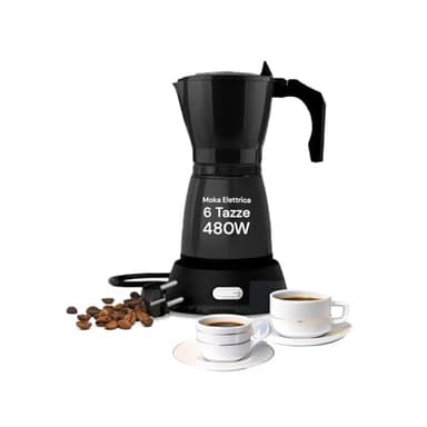 Avilia - Moka Elettrica 6 Tazze – 480W, Base Rotante 360°, Sistema Mantenimento Caldo – Caffettiera Compatta per Casa, Ufficio, Viaggi – Design Moderno e Sicuro