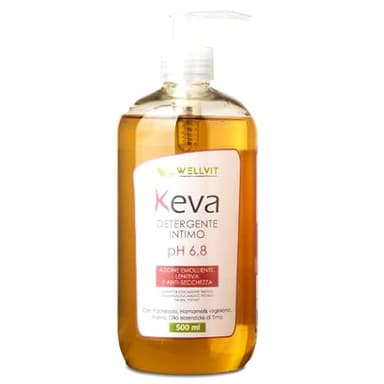 KEVA Wellvit – Detergente Intimo Donna pH 6,8 Specifico per Menopausa e Secchezza, Pelle Sensibile, Con Malva, Hamamelis, Pantenolo Timo, Sapone Igiene Intima Donna Uso Quotidiano–Made in Italy 500ml