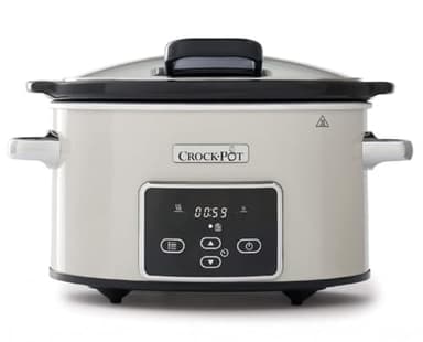 Crock-pot Pentola per Cottura Lenta, Slow Cooker, 3.5 litri, fino a 4 Persone, Coperchio a Cerniera, Timer digitale Countdown, 2 Impostazioni Cottura e Funzione Warm automatica, 200W, Ceramica, Beige