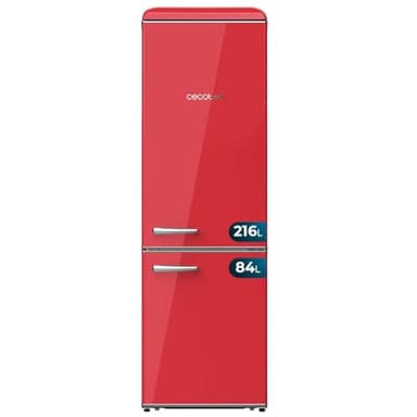 Cecotec Frigorifero Combinato Retro da 300L Bolero CoolMarket Combi Origin 300 Red E, Classe E, LED interno, Crisper Box, controllo della temperatura, maniglia cromata e ripiani in vetro.
