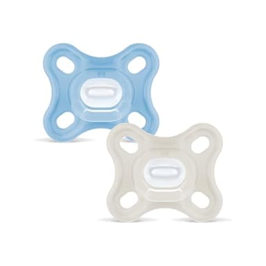 MAM Comfort Succhietto 0-3 mesi (Set da 2), Ciuccio MAM 0-3 mesi in 100% silicone con design unico, Kit da 2 accessori neonato morbidi e leggeri con porta ciuccio sterilizzatore, Azzurro