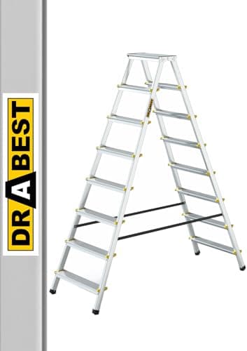 DRABEST SCALETTE SERIE PRO 2x8 Step Scala Bifacciale in Alluminio per Uso Domestico 150kg – Scaletta in Alluminio – Scale Multiuso – Scaletta Pieghevole – 53x179x16cm
