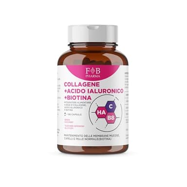 FB Pharma - integratore collagene e acido ialuronico e biotina - 180 capsule - Integratori articolazioni e cartilagine - capelli e pelle - Formula studiata in Italia