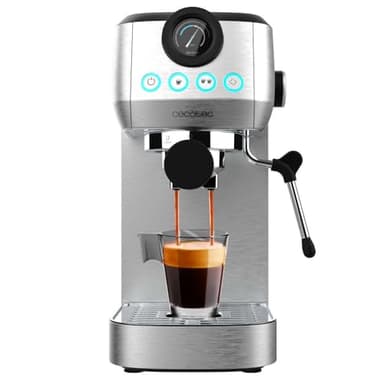Cecotec Macchina da Caffè Espresso Power Espresso 20 Steel Pro. 1350 W, 20 Bar, Sistema Thermoblock, Vaporizzatore Orientabile, Braccio Portafiltri con Doppia Uscita e 2 Filtri, 1,3L, Scalda Tazze