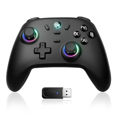 ECHTPower Controller per PC, 1000Hz Polling Rate, 3 modalità, 2.4GHz+Bluetooth+Cavo, Hall Joystick, 800mAh Batteria, Turbo e Vibrazione Regolabile, Controller Wireless con Luci per PC/iOS/Android