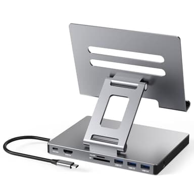 Supporto Hub USB C, adattatore per iPad Pro M4 M2 M1 13 12.9 11 pollici iPad Air Docking Station pieghevole 4K 60Hz HDMI, ricarica PD, lettore di schede SD/TF, 3 USB 3.0, audio da 3,5 mm, accessori
