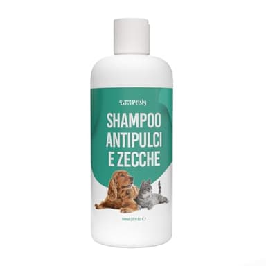 Petsly® Shampoo Antiparassitario per Cani e Gatti - 500ml - Aiuta a Contrastare Pulci e Zecche - Con Aloe Vera e Tea Tree - pH Bilanciato per Pelli Sensibili