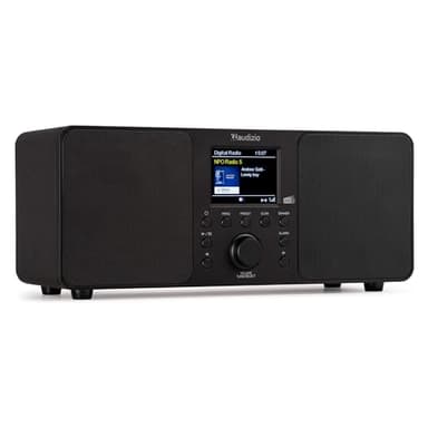 Audizio Genua - Radio digitale DAB con Bluetooth, potenti altoparlanti stereo da 50 W, DAB+, riproduzione FM e USB, doppio allarme, timer di spegnimento, telecomando e display a colori, alimentazione