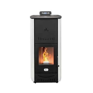 STUFE A PELLET ITALIA New York 20 Kw - Stufa a Pellet Idro Produce Calore e Acqua Calda Efficienza 90% Scalda 120m² Autonomia 22H Programmabile Garanzia 24 Mesi Bianco