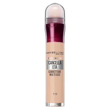 Maybelline New York Correttore Multi-Uso, Idratante e con Coprenza Modulabile, Imperfezioni e Occhiaie Coperte, Con Bacche di Goji e Haloxyl, Cancella Età, Tonalità: 115 Warm Light, 6,8 ml