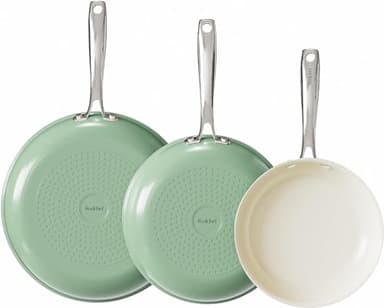 Redchef Set Padelle Ceramica Antiaderenti, 3 Padelle 20/24/28 Cm Con Antiaderenti In Alluminio, Batteria Pentole Induzione Per Tutti I Piani Cottura,Senza Ptfe, Pfas, Pfoa, Adatte Per Forno, Verde
