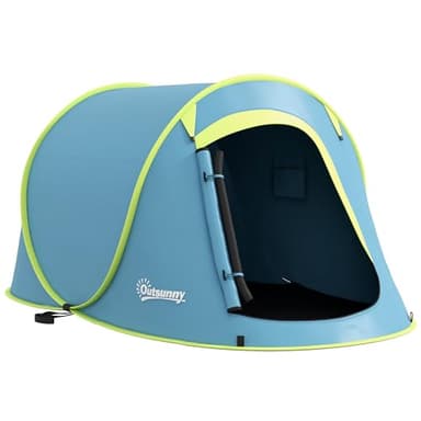 Outsunny Tenda da Campeggio Impermeabile 2000mm, Tenda Pop Up con Accessori e Borsa di Trasporto, 245x148x105 cm, Blu