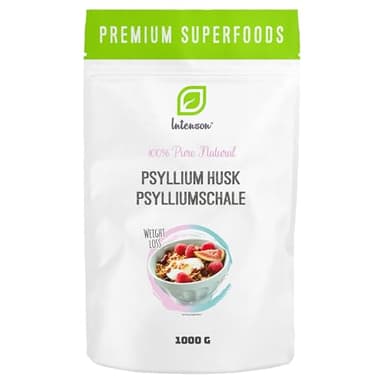 INTENSON Psyllium Husk 1 kg, Bucce di Semi di Psillio Pure e Naturali, Ricche di Fibre, Ideali da Mescolare con Acqua, Bevande e Succhi, Adatto a Vegetariani e Vegani