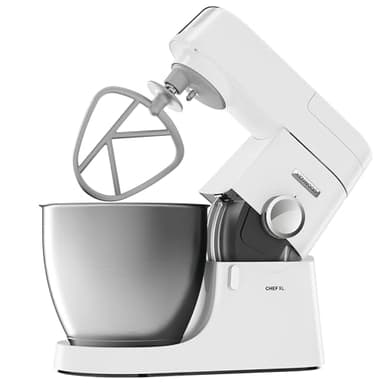 Kenwood Chef XL Impastatrice Planetaria KVL4100W, 3 Ganci e Fruste per Impastare, Montare e Miscelare, Ciotola da 6.7 L, Lavabile in Lavastoviglie, Motore da 1200W, Bianco