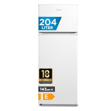 Midea MERT210FGE01 Frigo-congelatori doppia porta 204 L, Congelatore da Montare in Alto, 176kWh/annum, controllo della temperatura regolabile, Luce LED, Bianco