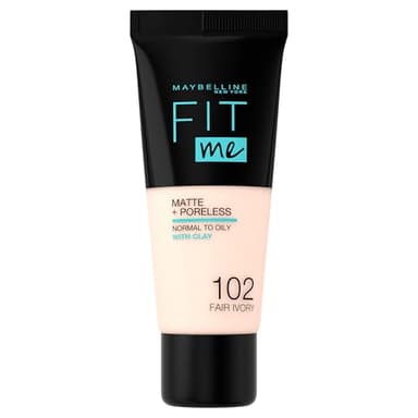 Maybelline New York Fondotinta Fit Me Matte&Poreless, Finish Opacizzante e Fissante, Tonalità: 102 Fair Ivory