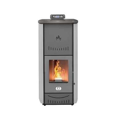 STUFE A PELLET ITALIA New York 24 Kw - Stufa a Pellet Idro Produce Calore e Acqua Calda Efficienza 92% Scalda 180m² Autonomia 22H Programmabile Garanzia 24 Mesi Grigio