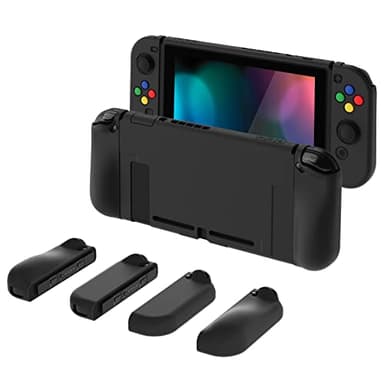 PlayVital Cover Custodia per Nintendo Switch,AlterGrips Copertura Ergonomica Case Protettiva Intercambiabile per Joycon Console&Pellicola&Copri Analogici&Copri Tasti-Nero